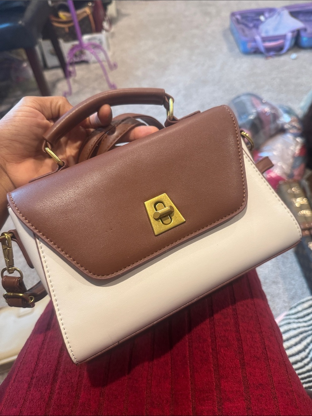 Brown & Cream Top-Handle Crossbody Bag - Women's Tote